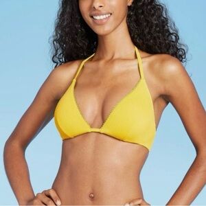 Shade & Shore Women Yellow Triangle Bikini Top Medium 34D Swimwear Removable Pad